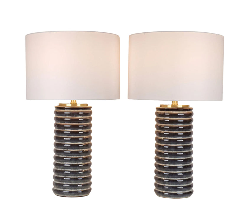 Ripple Charcoal Ribbed Ceramic Table Lamp (Set of 2) - Speckled Charcoal