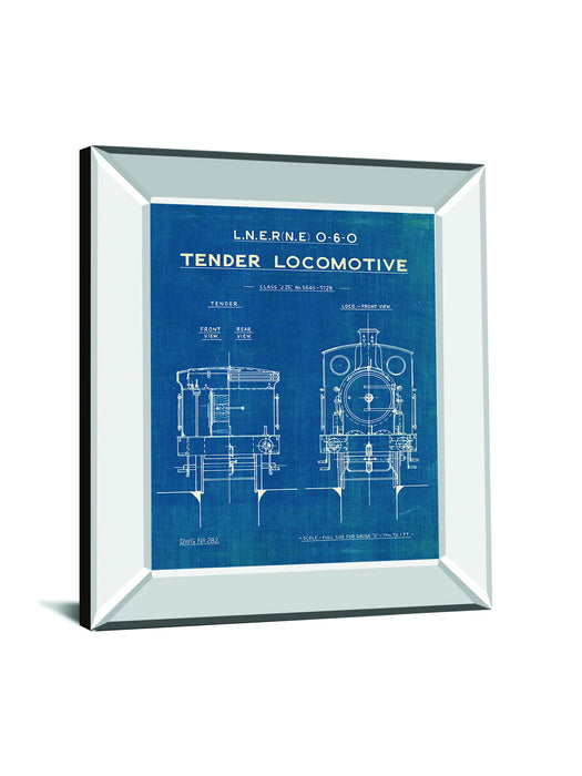 Locomotive Blueprint III By Wild Apple Portfolio - Mirror Framed Print Wall Art - Blue