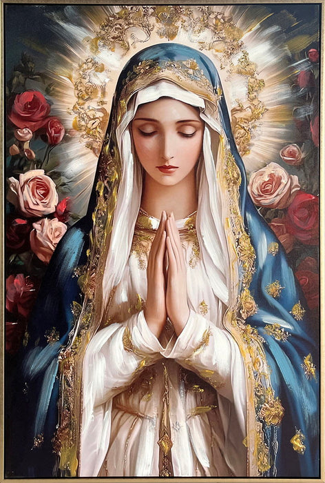 Sacred Bloom I Hand-Embellished Canvas In Frame - Blue / Ivory