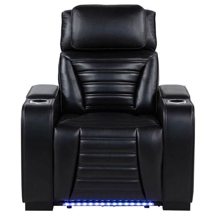 Zuma - Faux Leather Upholstered Dual Power LED Recliner - Black