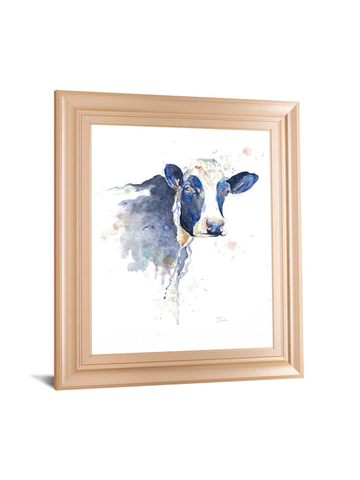 Watercolor Blue Cow By Patricia Pinto - Framed Print Wall Art - Blue