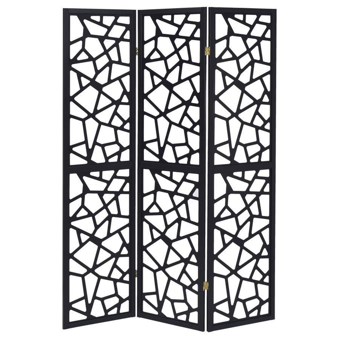 Nailan - 3-Panel Room Divider Folding Screen Open Mosaic - Black