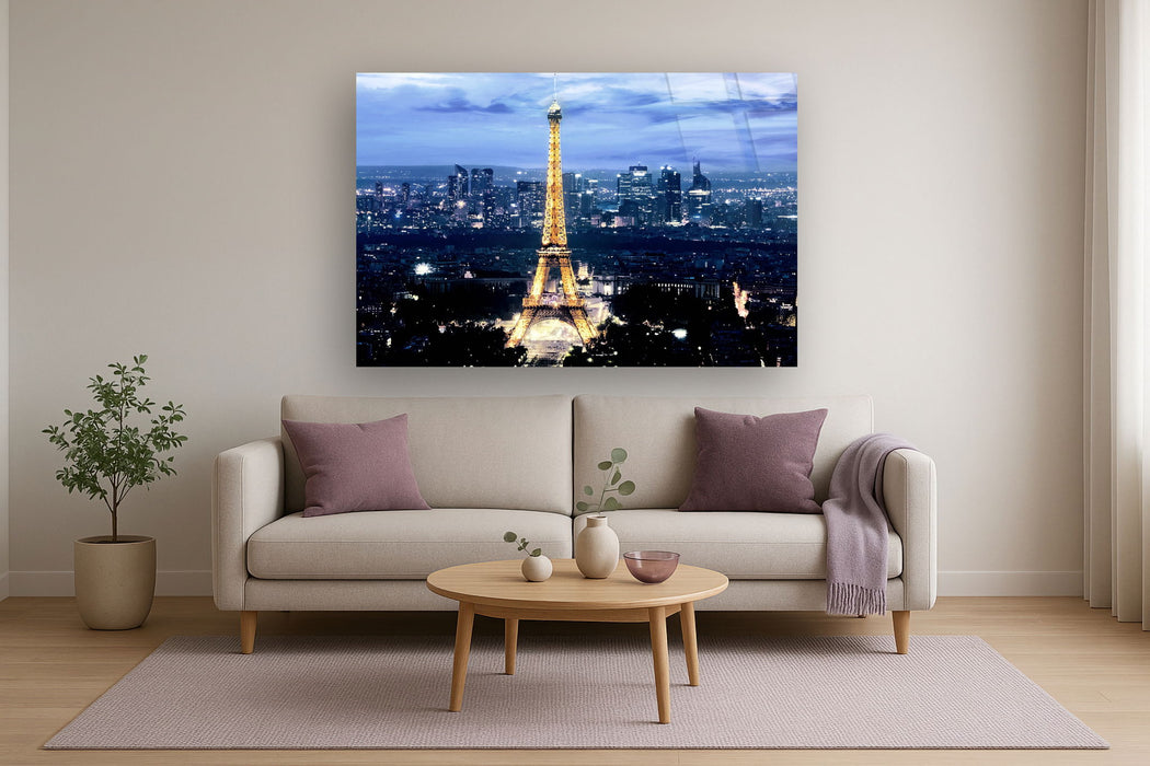 Floating Tempered Glass With Foil Eiffel Tower - Blue