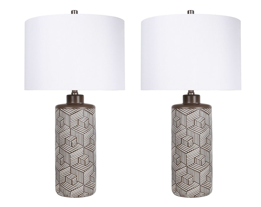 "Geometric Harmony" Ceramic Table Lamp (Set of 2) - Brown / White