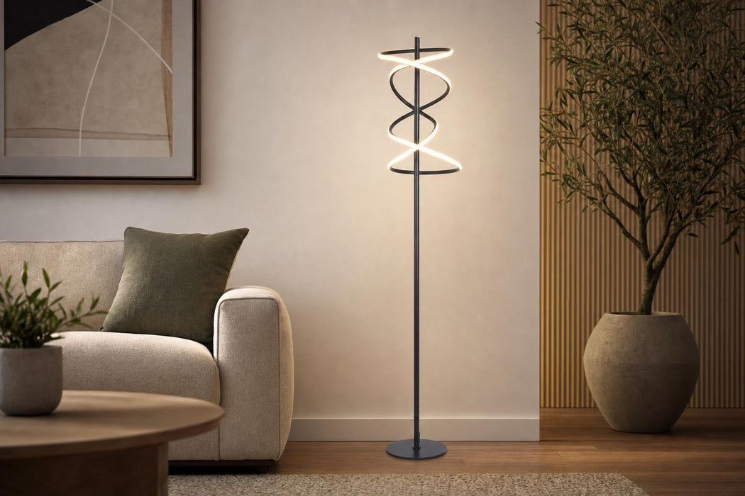 "Helix Radiance" LED Metal Floor Lamp - Matte Black