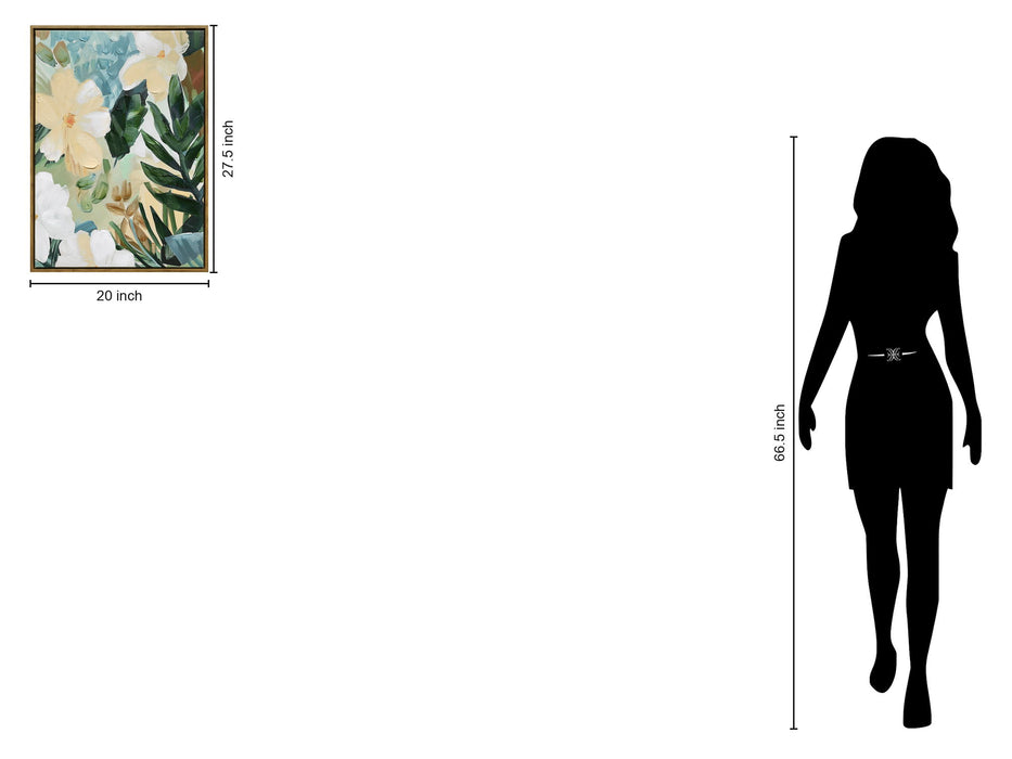 "Floral Serenity II" Hand-Embellished Canvas In Frame - Green / Blue / White