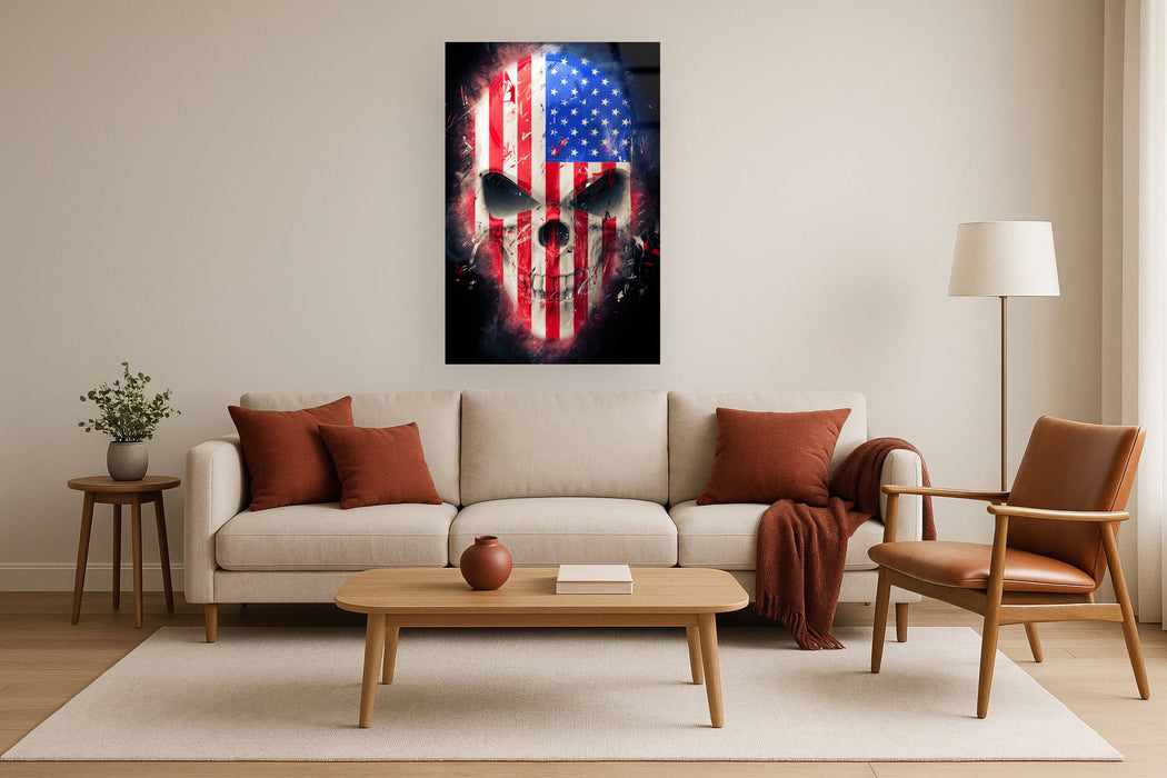 Tempered Glass With Foil - American Skull - Red