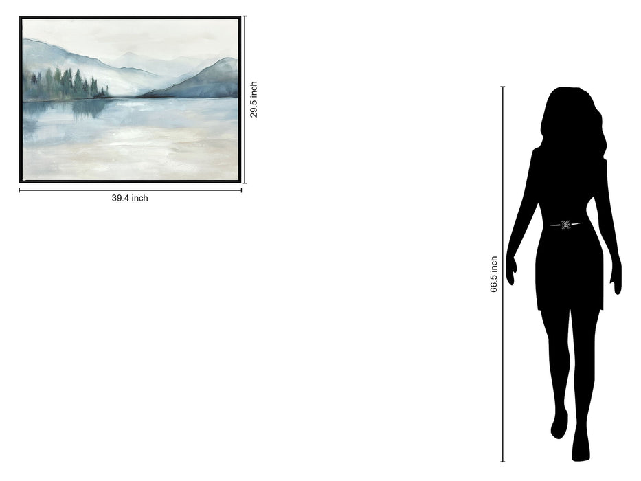 "Serene Reflections I" Hand-Embellished Canvas In Frame - Blue / Green / White / Black