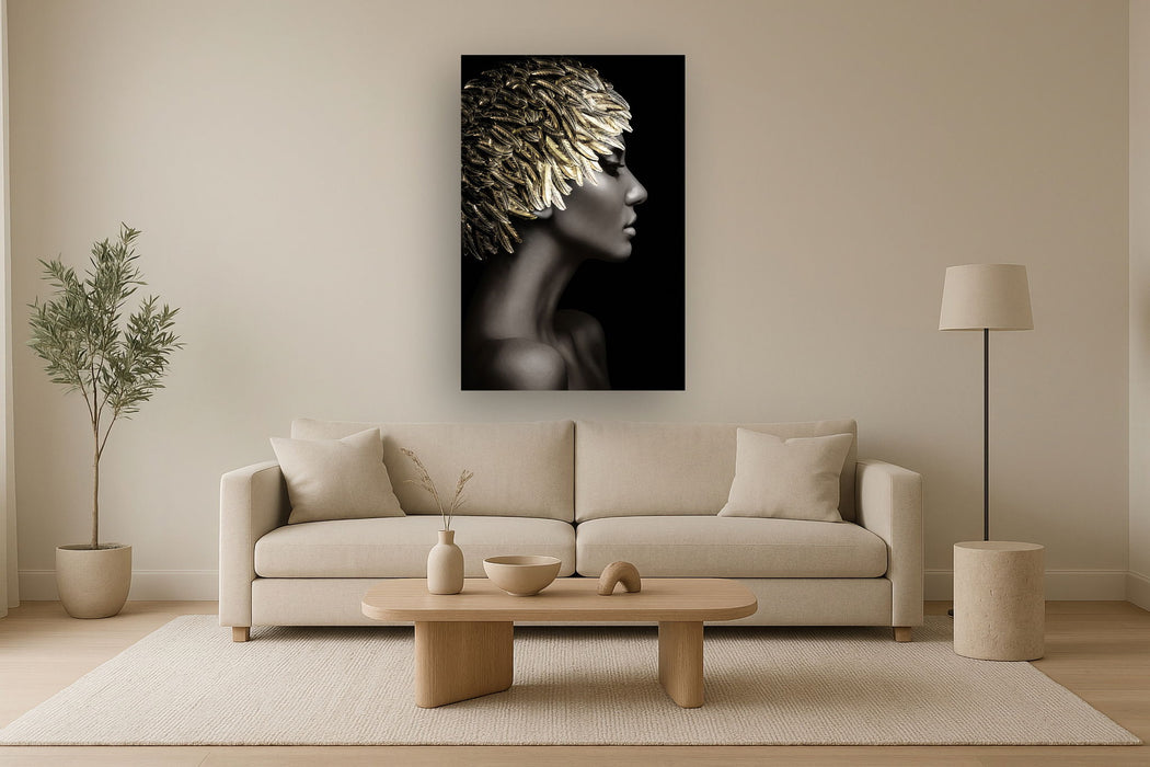 Temp Glass With Foil - Woman Gold Leaves - Black