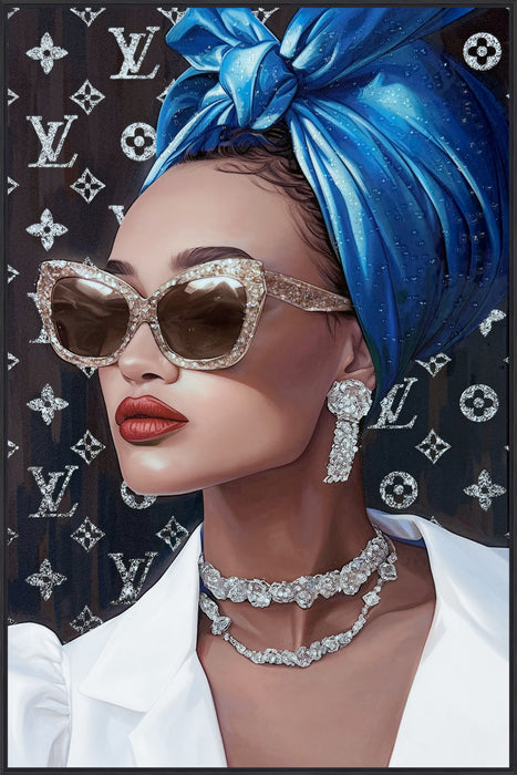 "Glamour Muse" Gloss With Foil & Rocks In Frame - Gloss / Metallic / Blue