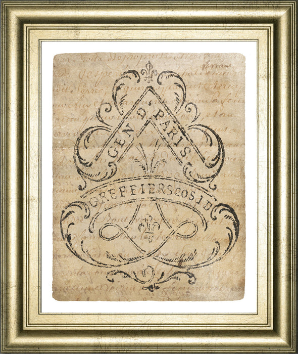 Letter Crest I Vintage V2 By Wild Apple Portfolio - Framed Print Wall Art - Beige