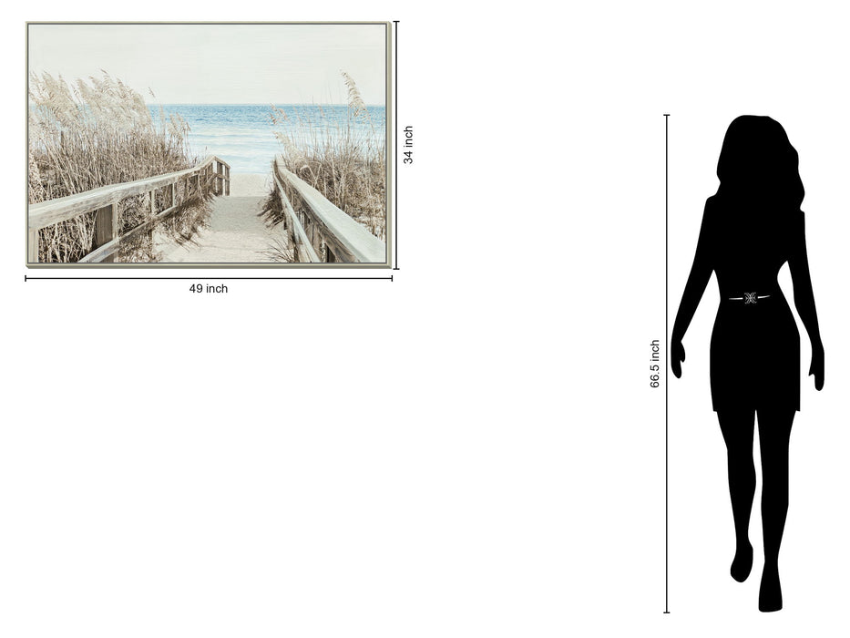 Hand Painted Textured Canvas In Frame 47x32 - Beige