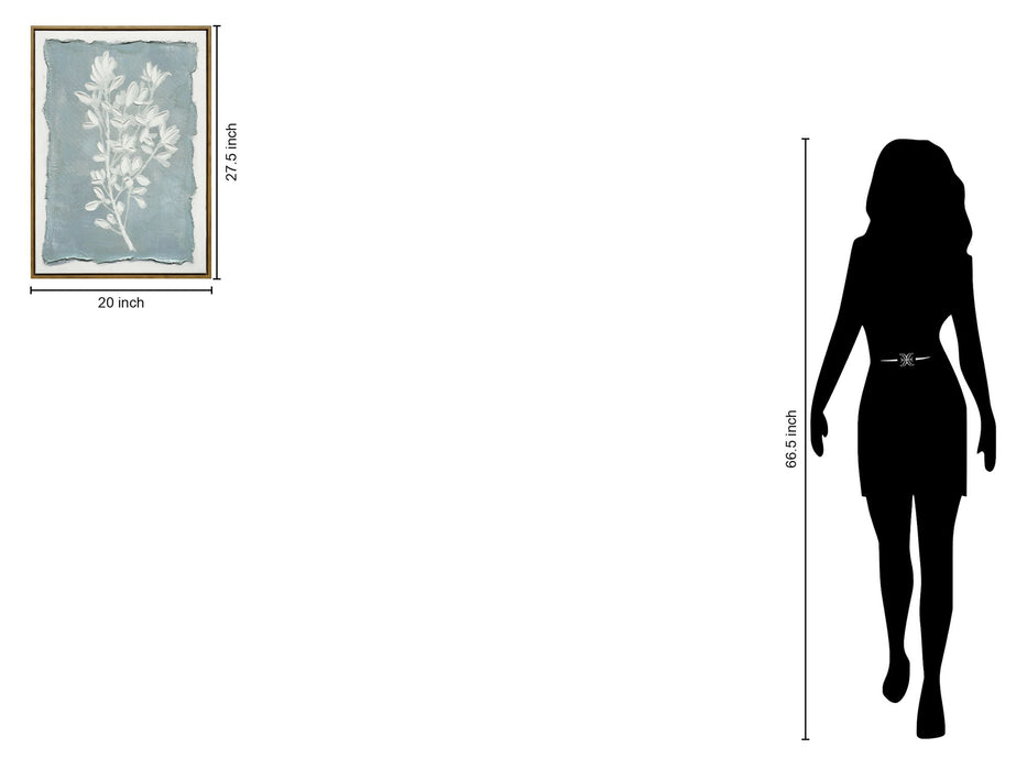 "Whispering Blooms II" Hand-Embellished Canvas In Frame - Blue / White / Wood