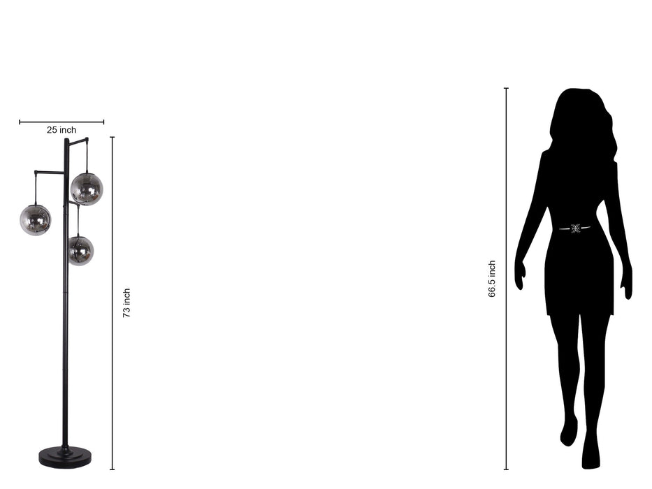 "Globe Cascade" Metal Floor Lamp With Glass Globes - Polished Chrome / Smoked Glass