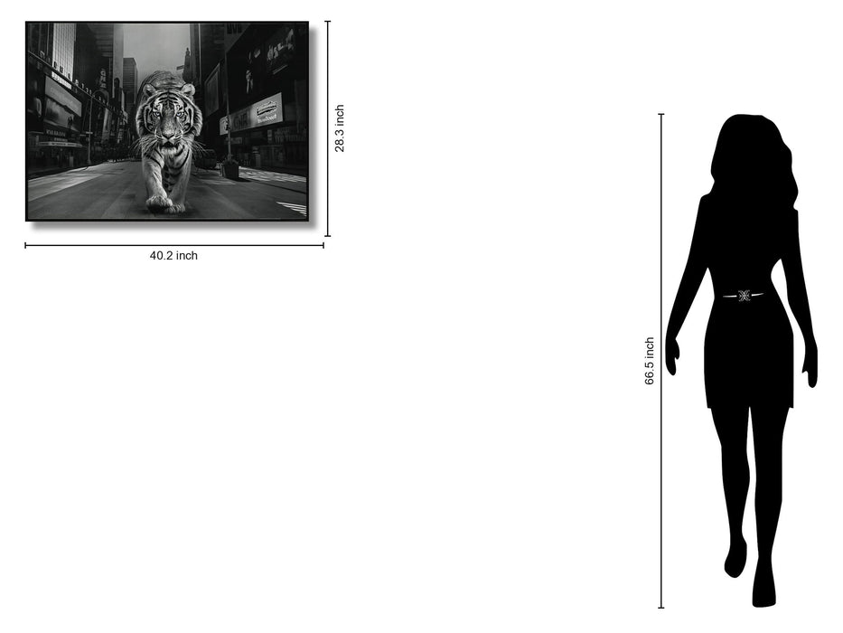 Glossy Painted Framed Canvas - Tiger Of The City - Dark Gray