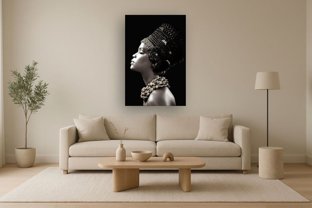 Temp Glass With Foil & Rhinestones - Woman Side Profile - Black