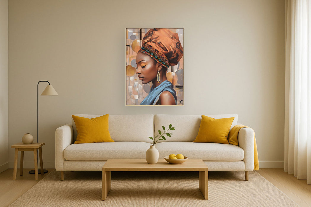 Hand Painted Framed Textured Canvas - Woman Of Orange - Orange