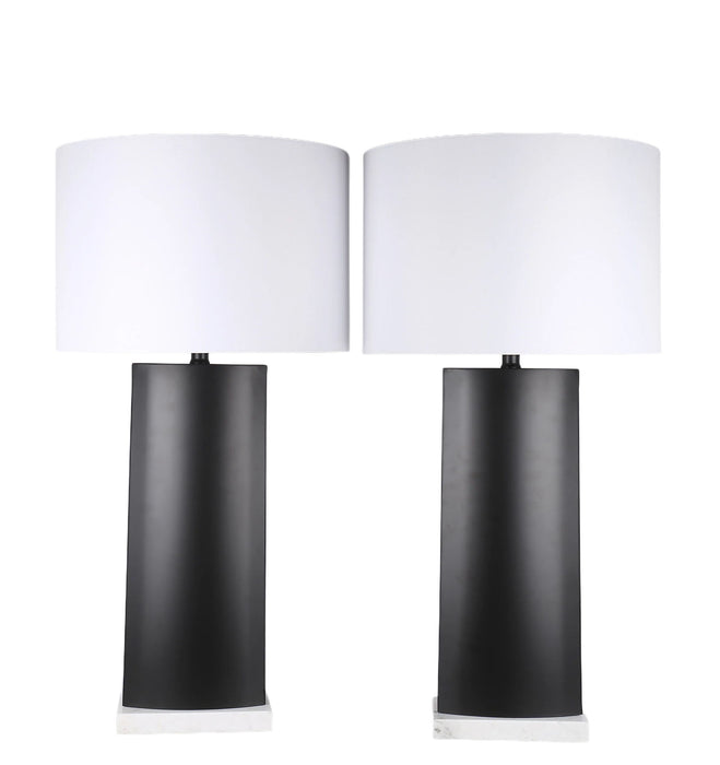 Monolith Aura Metal & Marble Table Lamp (Set of 2) - Matte Black / White Marble