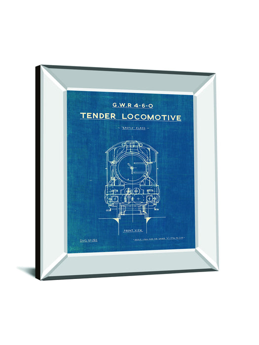 Locomotive Blueprint II By Wild Apple Portfolio - Mirror Framed Print Wall Art - Blue