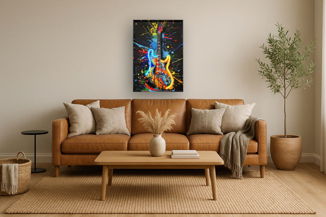 Neon Splash Guitar - 25" x 37" Framed Wall Art