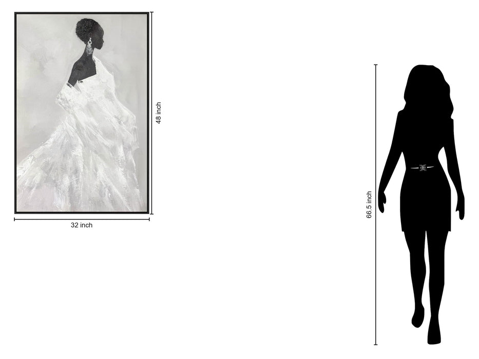 "Elegant Silhouette II" Hand-Painted With Rocks In Frame - Black / Gray