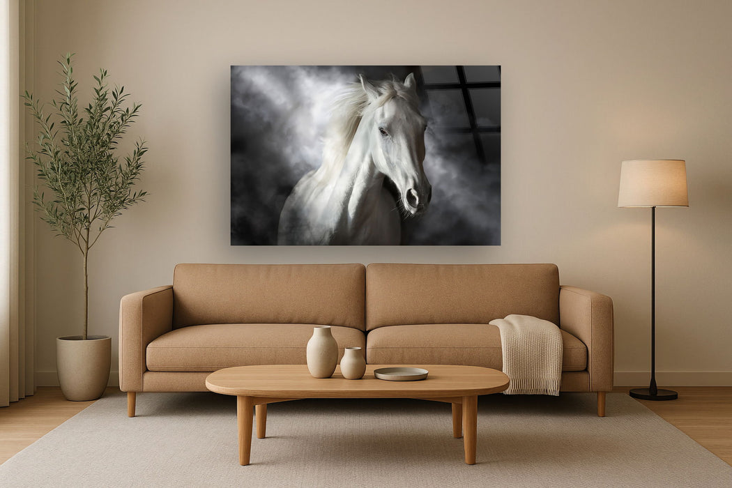 Tempered Glass With Foil - Mystical White Horse - Dark Gray