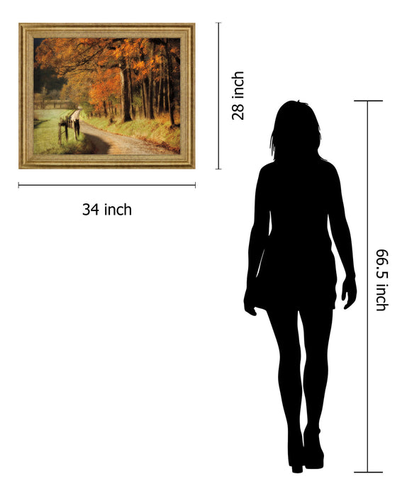 Amber Forest Pathway - 28" x 34" Framed Wall Art