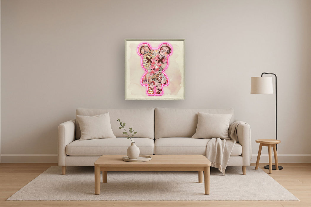 Floral Neon Bear - 33" x 33" Framed Wall Art