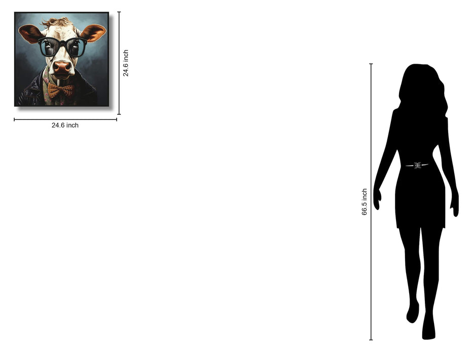 Hipster Bowtie Bovine - 25" x 25" Framed Wall Art