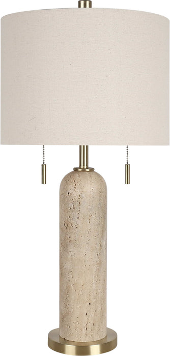"Travertine Elegance" Travertine Table Lamp (Set of 2) - Travertine / Soft Gold