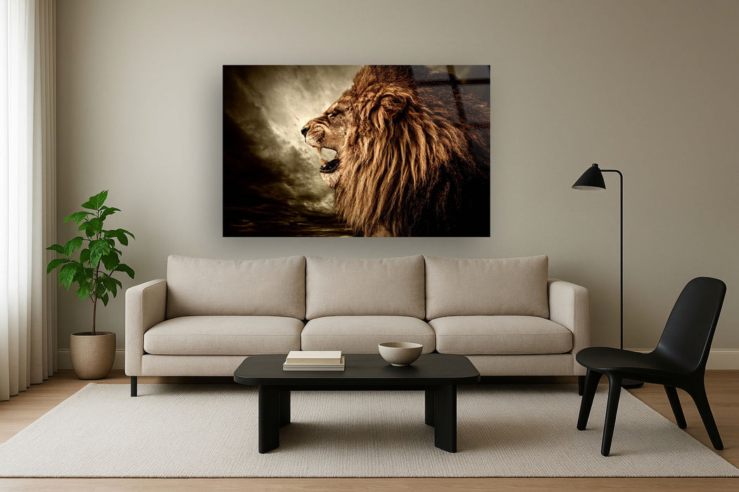 Floating Tempered Glass With Lion Foil - Light Brown