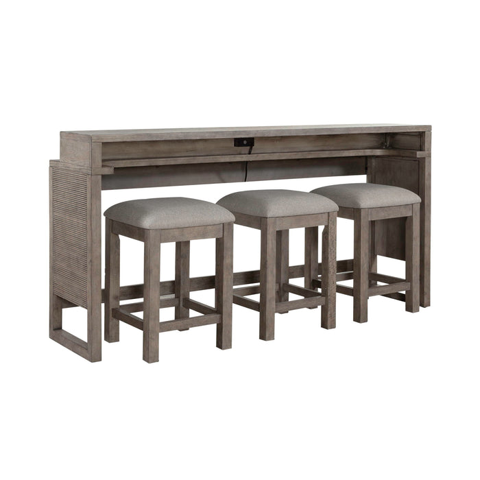 Bartlett Field - 4 Piece Living Room Set (Console Bar Table & 3 Console Stools) - Gray