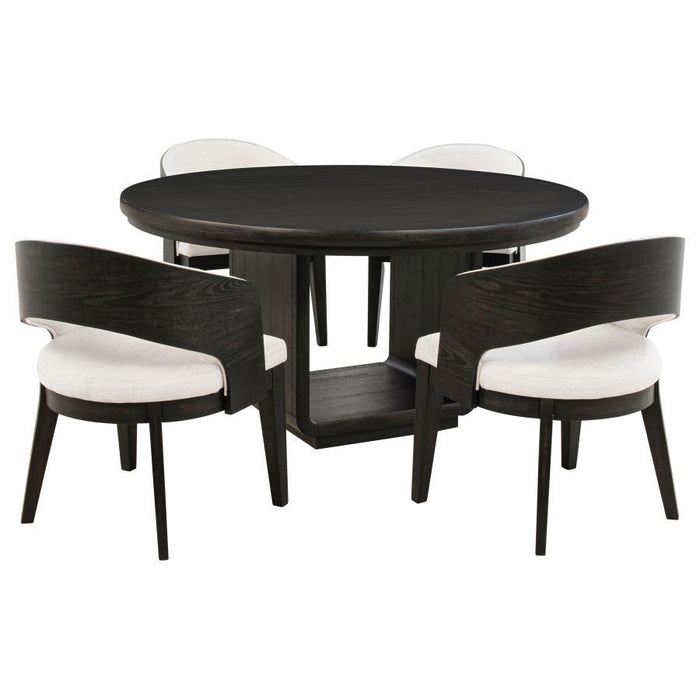 Leandro - 5 Piece Round Dining Table Set - Burnished Black