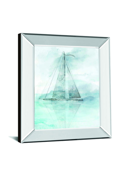 Sailing Boat II By Ken Roko - Mirror Framed Print Wall Art - Light Blue