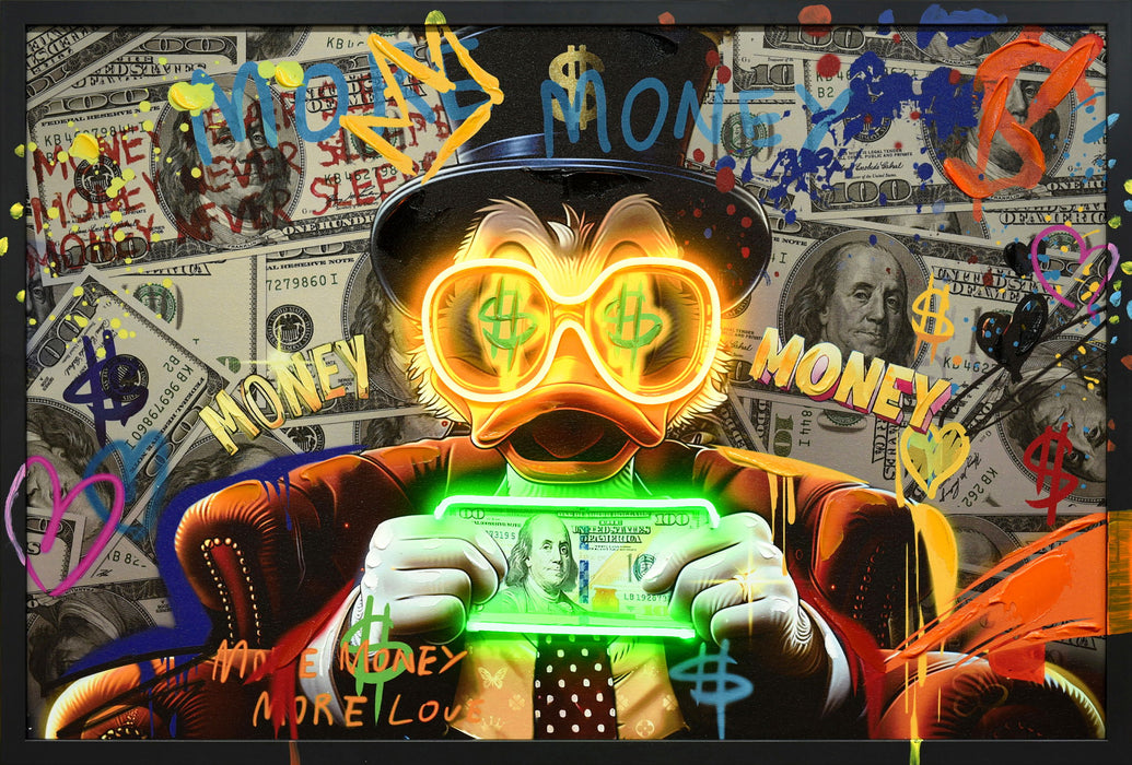 Neon Fortune Fowl - 25" x 37" Framed Wall Art