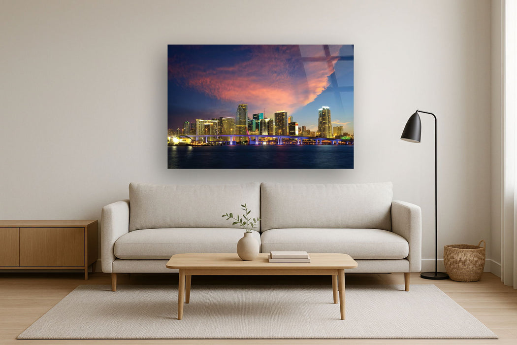 Temp Glass With Foil - Miami Skyline - Blue