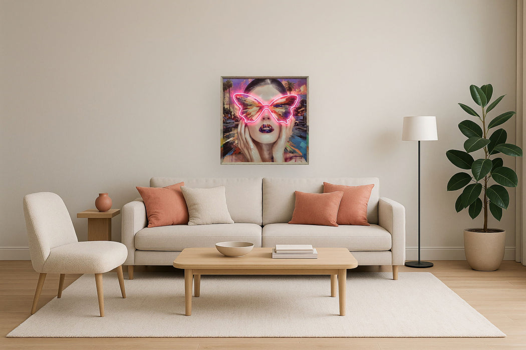 Electric Butterfly Gaze - 33" x 33" Framed Wall Art