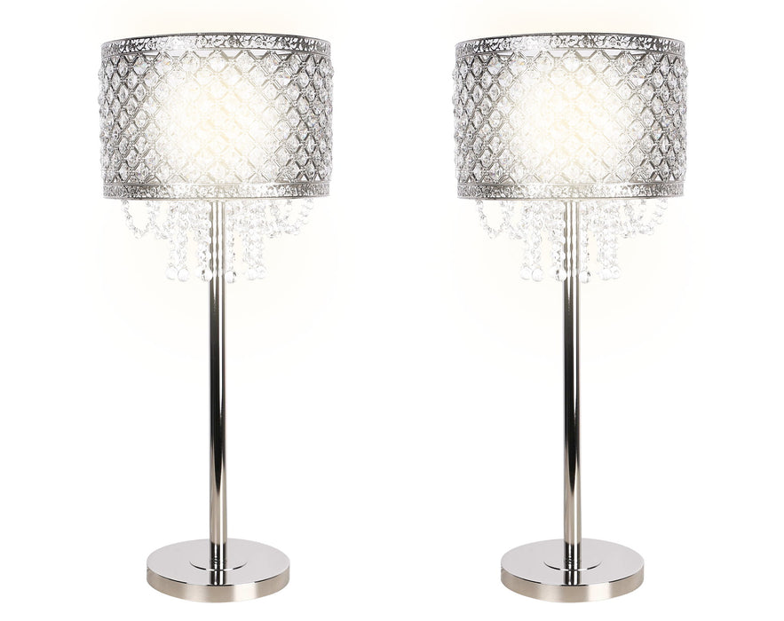 "Crystal Elegance II" Metal Table Lamp (Set of 2) - Polished Nickel / Clear Crystal