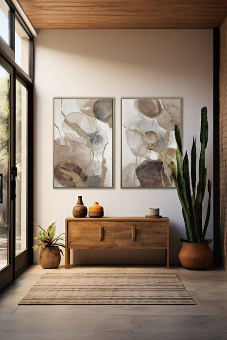 "Ethereal Whispers I" Hand-Embellished Canvas In Frame - Brown / Beige / Gray
