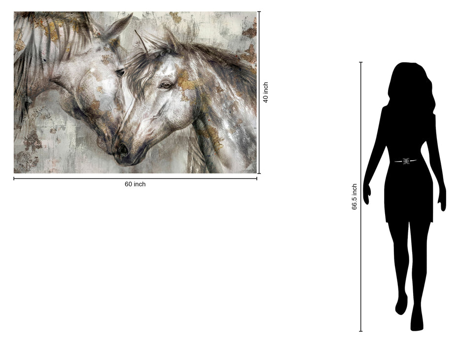 Floating Tempered Glass With Foil Horses In Love - Gray