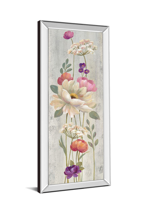 Retro Floral I By Silvia Vassileva - Mirrored Frame Wall Art - Light Gray