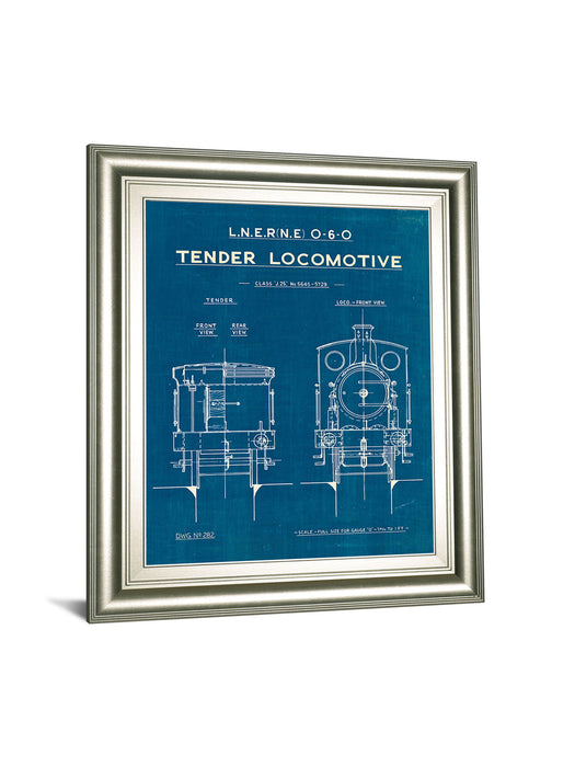 Locomotive Blueprint III By Wild Apple Portfolio - Framed Print Wall Art - Blue