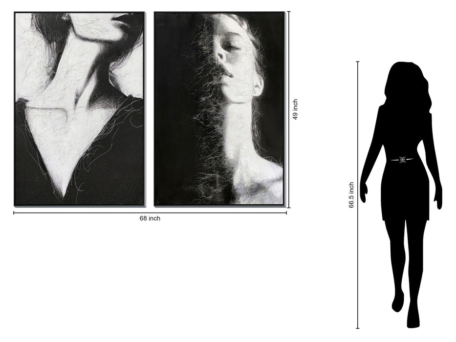 Hand Painted Textured Canvas In Frame (Set of 2) - Black