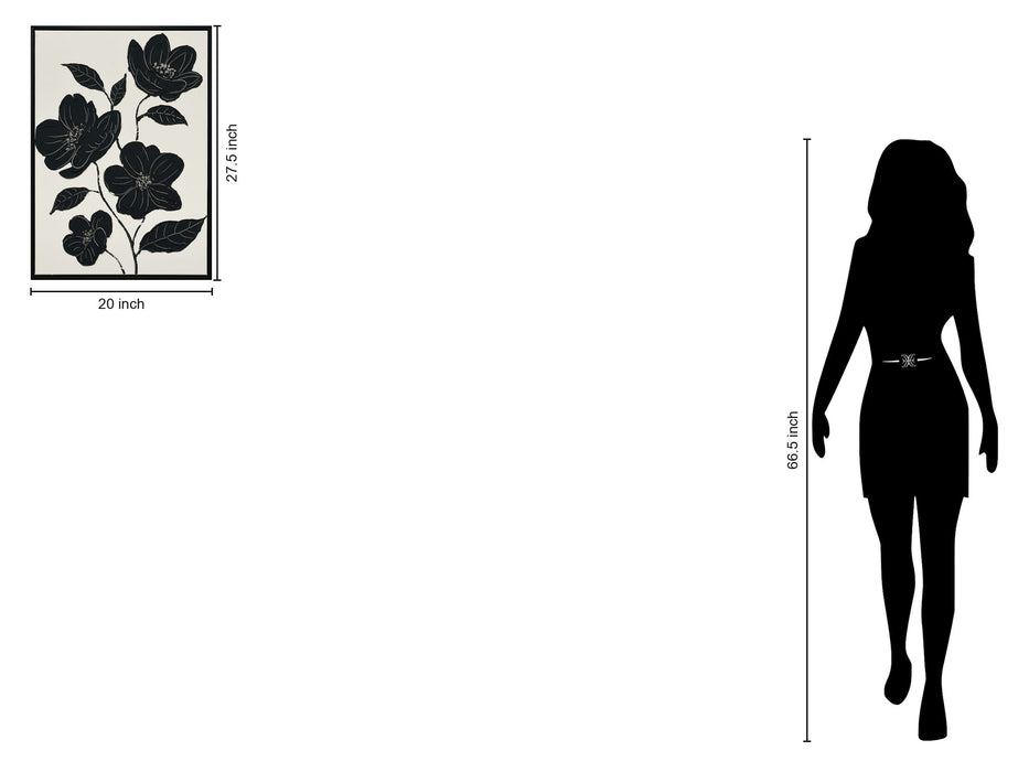 "Nocturnal Blooms II" Hand-Painted Canvas In Frame - Black / White / Canvas