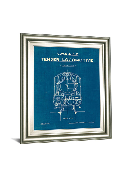 Locomotive Blueprint II By Wild Apple Portfolio - Framed Print Wall Art - Blue