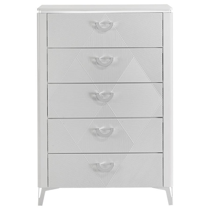 Cassia - 5-Drawer Bedroom Chest Of Drawers - White High Gloss