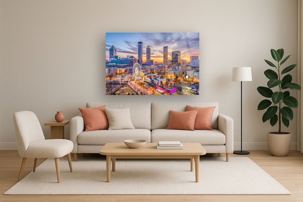 Tempered Glass With Foil - Atlanta Skyline - Light Blue