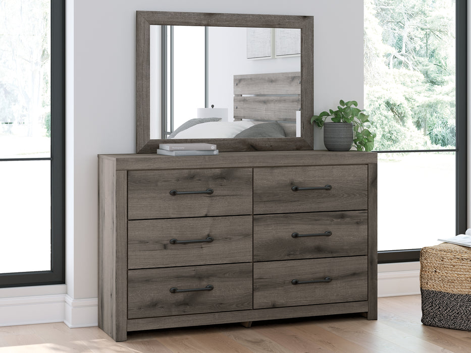 Graystorm Full Panel Bed with Mirrored Dresser, Chest and Nightstand
