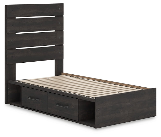 Hollivern Twin Panel Bed with Storage with Mirrored Dresser and Nightstand