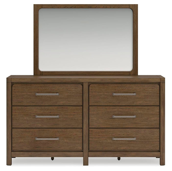 Cabalynn California King Panel Bed with Storage with Mirrored Dresser and Nightstand